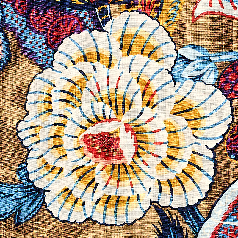 Zanzibar Linen Print Fabric, Cerulean