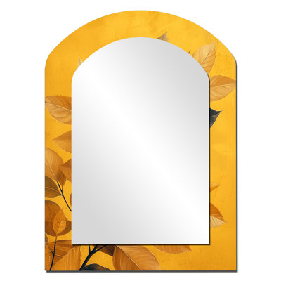 Moutarde feuilles d'automne Embrace II - Leaves Arch, miroir mural unique, grand miroir asymétrique jaune