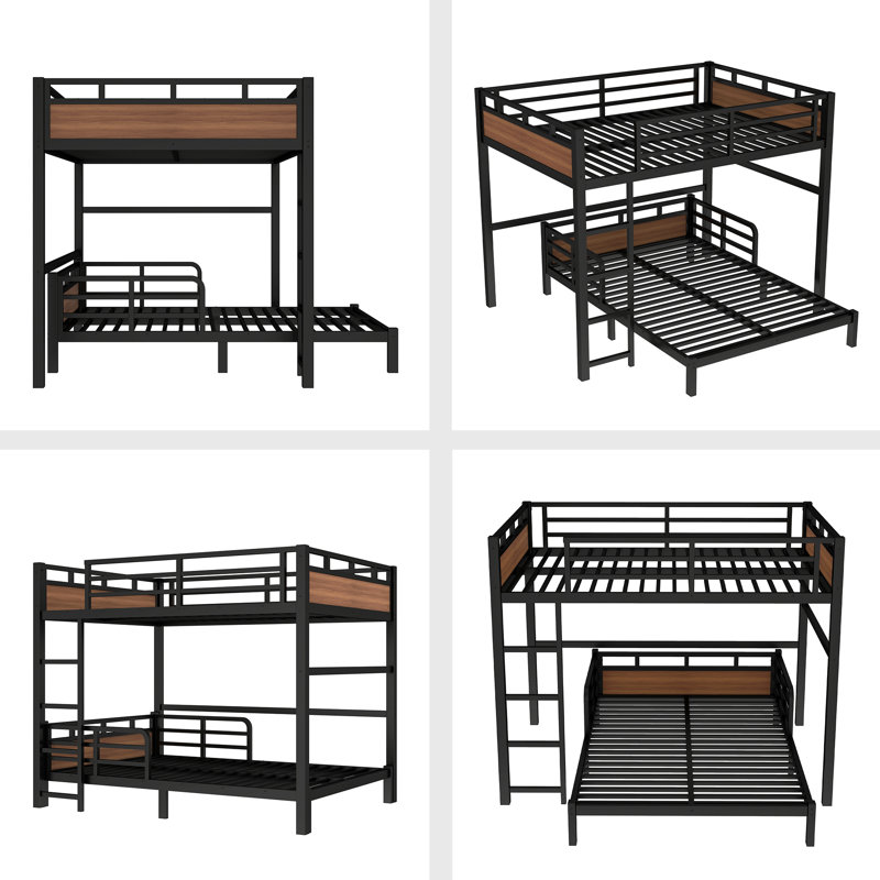 Metal Bunk Bed/Metal Loft Bed,Separable Bunk Beds,With Raised Security Fence, Walnut, Full XL Over Full XL