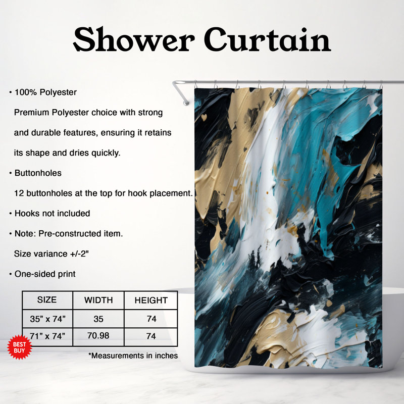 Painted Hues - Rideau de douche Premium, H 74 po x l 71 po