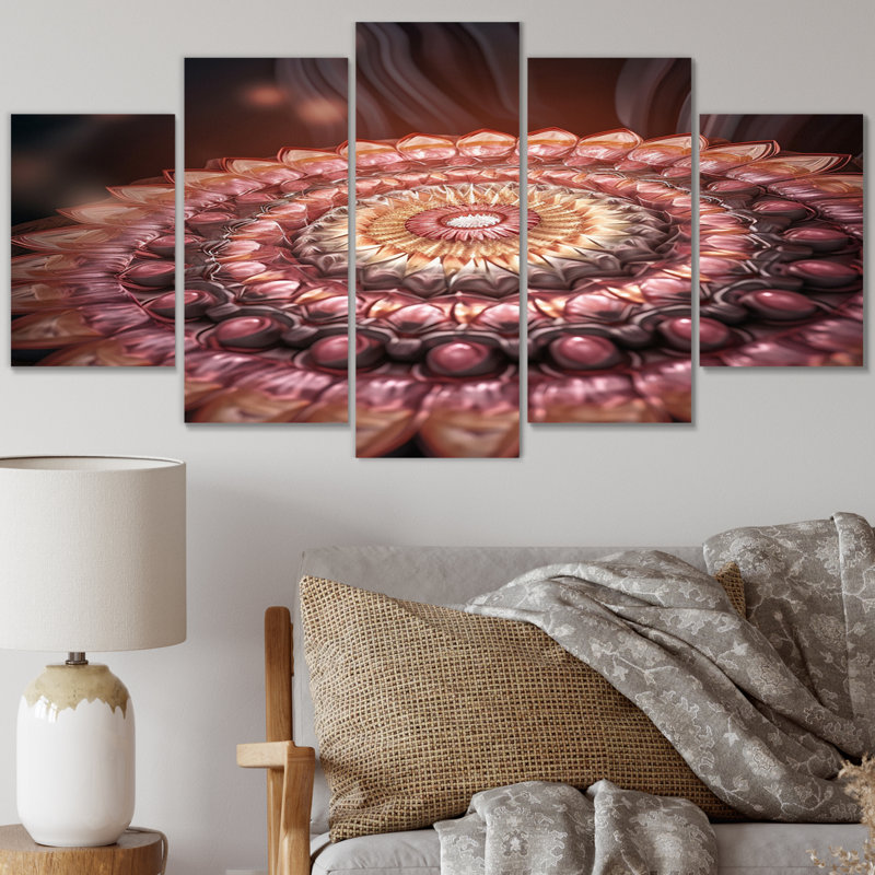 Mandala planant dans des tons de rose rétro - impression d'art géométrique moderne - 5 panneaux