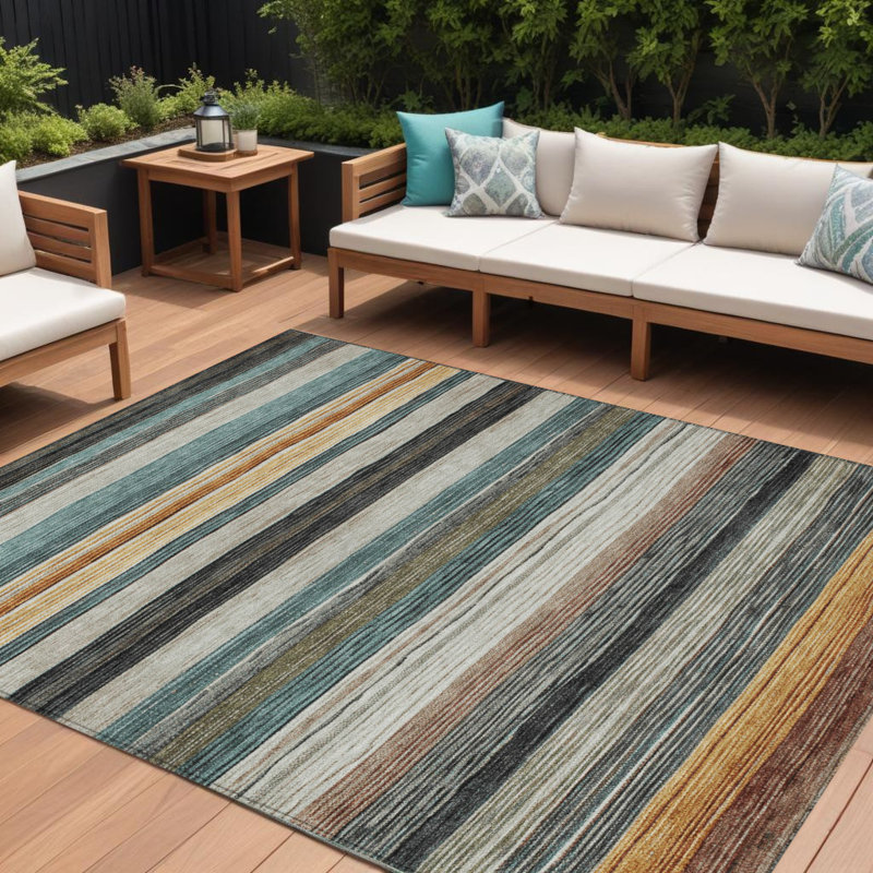 Tapis intérieur lavable rayé beige et doré 9 pi x 12 pi