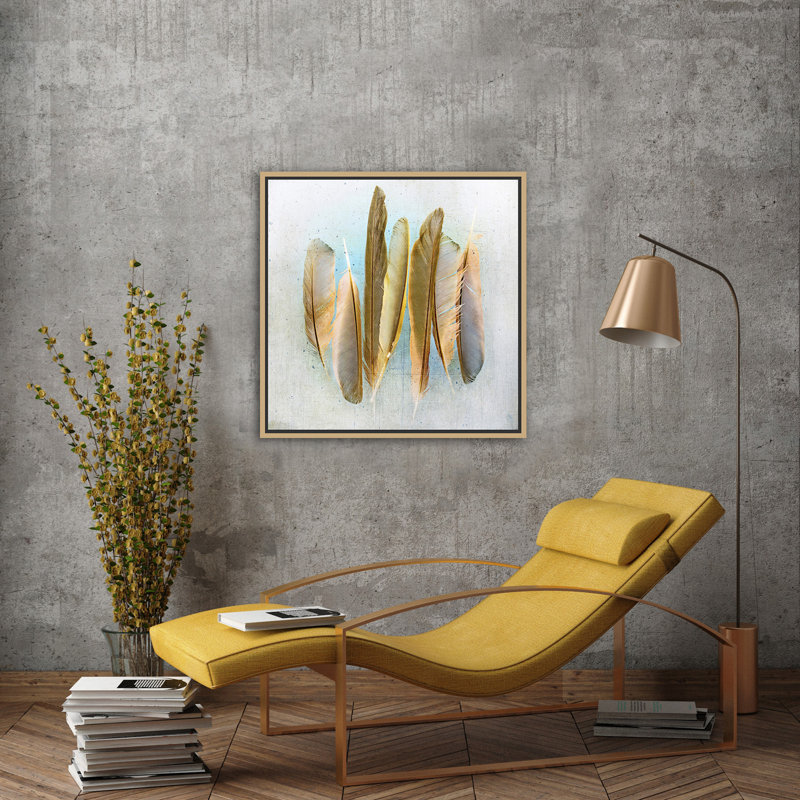 Cardinal - peinture à cadre flottant sur toile, H 18 po x l 18 po x P 2 po, Or