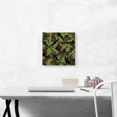 «Army Green», brun, noir, camouflage, motif d'oiseaux camouflage - reproduction d'art sur toile tendue