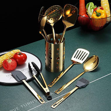 ReaNea Gold 38 Pieces Silicone Kitchen Utensils Set With Sturdy Stainless  Steel Utensil Holder 