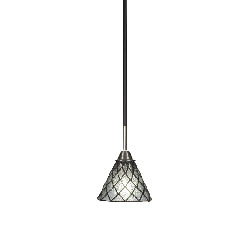 Paramount Stem Hung Pendant With 7" Diamond Ice Art Glass, Matte Black/Brushed Nickel