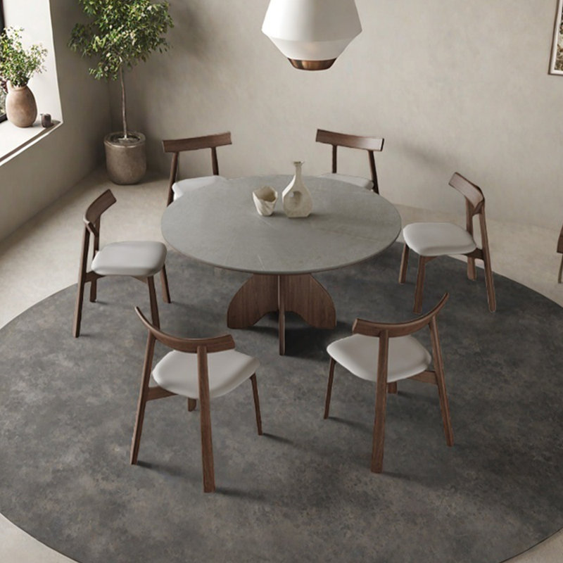 Round gray sintered stone dining table