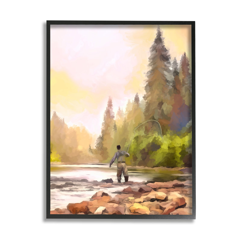 «Fly Fishing At Lake On Canvas» par Amy Hall, peinture, H 30 po x l 24 po x P 1,5 po