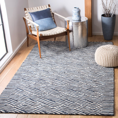 Emmett Hand-Tufted Dark Blue/Ivory Wool and Cotton Rug