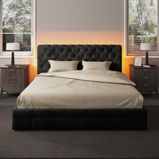 Full / Double Tufted Upholstered Low Profile Storage Platform Bed