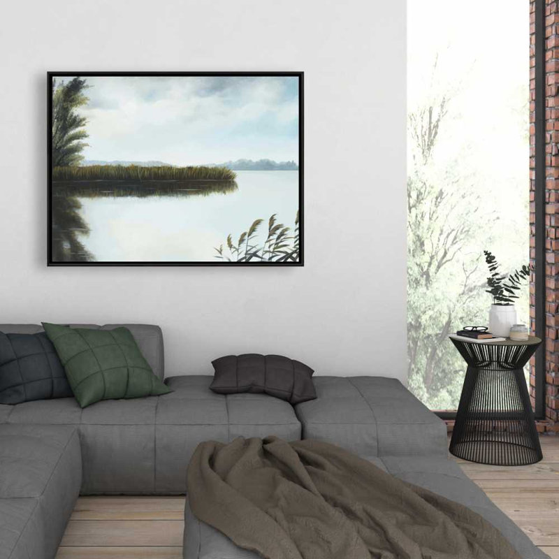 Quiet Lake - Contemporary Landscapes Framed Canvas Art, 37.25" H x 49.25" W