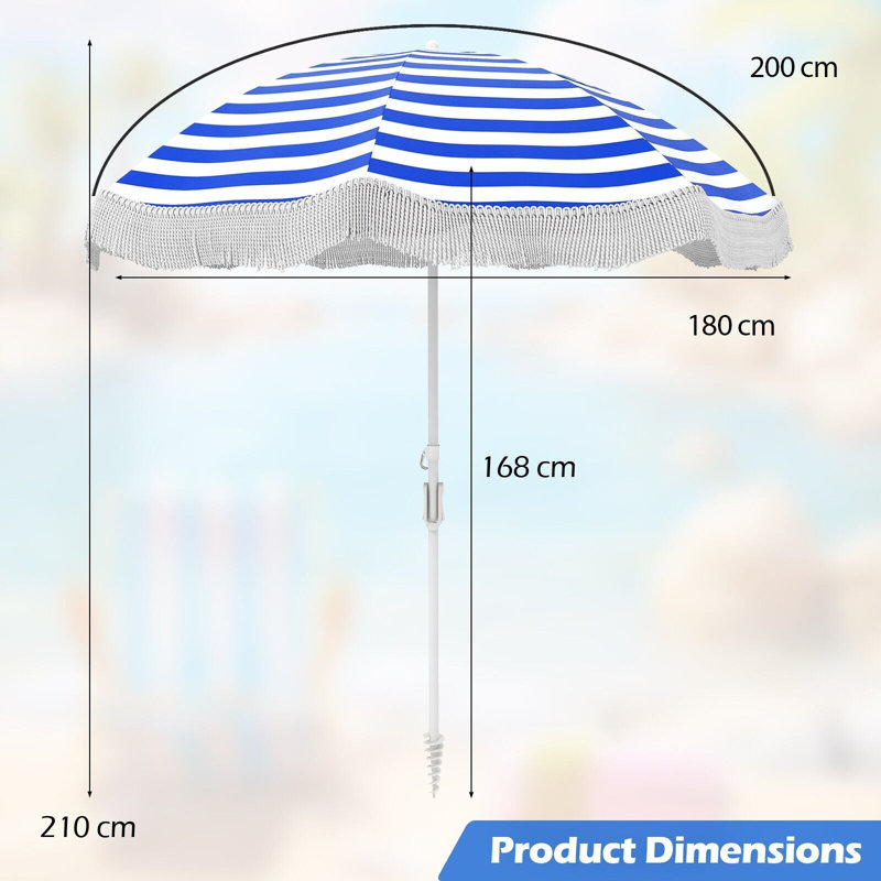 Charvik 70.86cm Tilt Beach Parasol, Blue Striped
