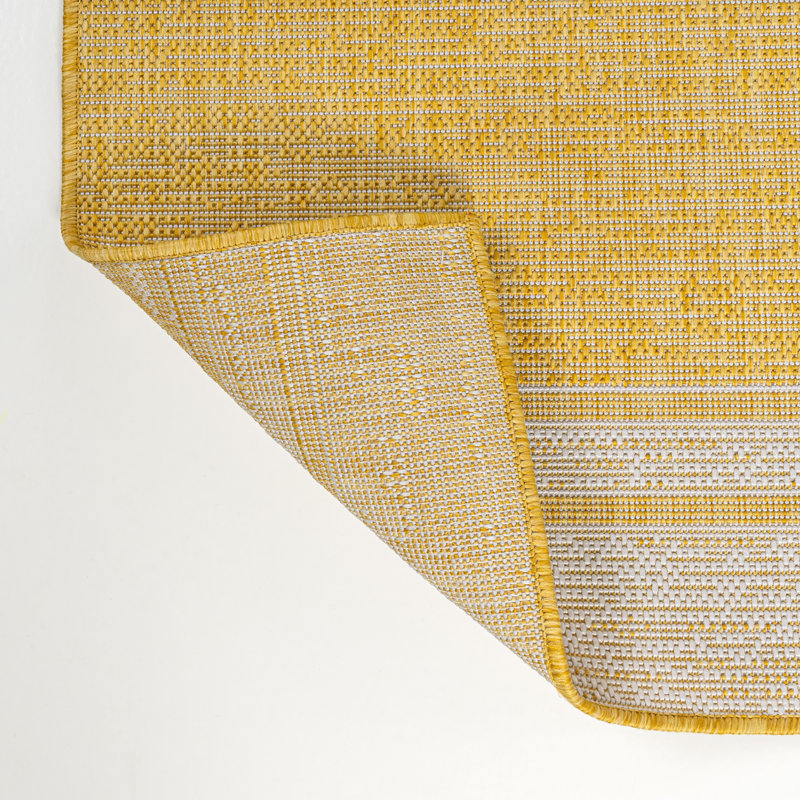 Arriaga Modern Minimalist Mingled Solid Yellow/Cream Indoor/Outdoor Rug, Runner 2' x 7'10"