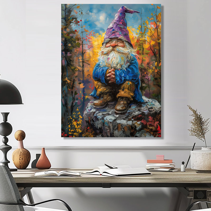 Gnome mauve, lueur scintillante - impression d'art mural gnome, H 30 po x l 40 po, Sans cadre, métal