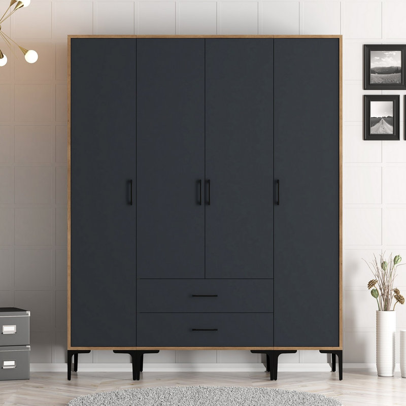 Berend 4 Door Manufactured Wood Wardrobe, Walnut/Anthracite