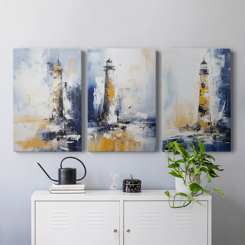 Série Sea and Shore Cxxxvi - Ensemble de 3 toiles tendues avec châssis - Prêt à être accroché, H 36 po x l 24 po