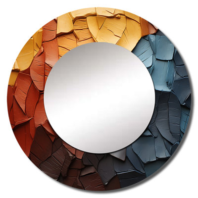 Blue Beige Redwood Tree Collage - Redwood Large Wall Mirror, Traditional Round Decorative Mirror, Printed Metal Art