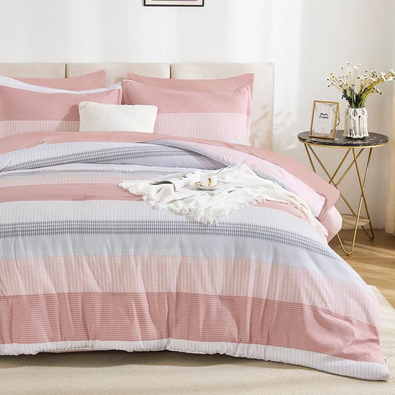 Ensemble d'édredon pour grand lit 7 pièces Andency, Grand lit, Rose