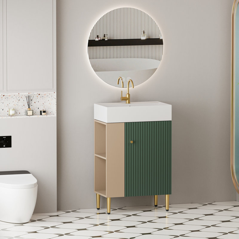 Élégant meuble-lavabo à tablettes ouvertes de 21,6 po avec lavabo en céramique élégant
