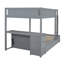 Lit superposé double au-dessus de double gris avec lit gigogne simple, bureau intégré et tiroirs de rangement - Lit mezzanine en bois massif pour enfants-478288266