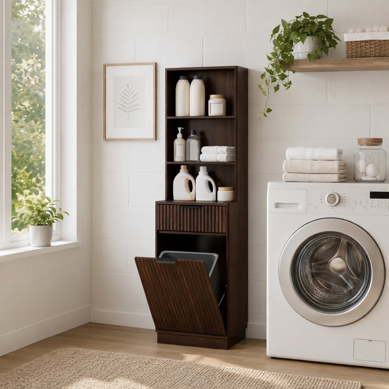 Cabinet Laundry Hamper, Noyer