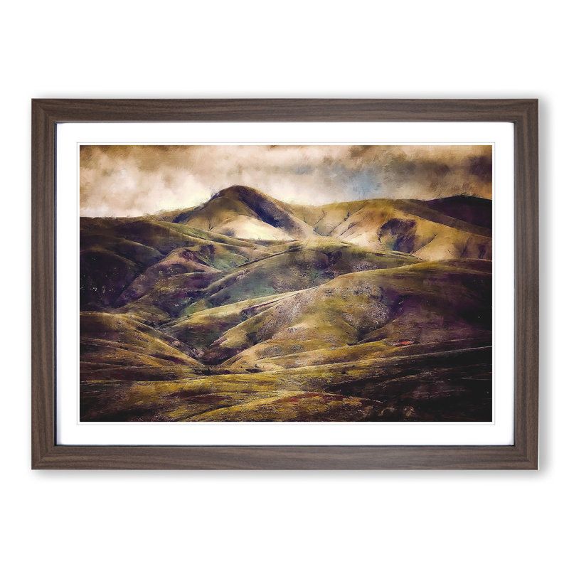 The Hills and Mountains of Iceland - Picture Frame Graphic Art, 27cm H x 36cm W x 2cm D, Walnut