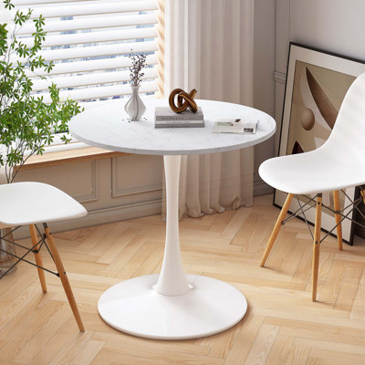 Modern Dining Table With Round Table Top & Metal Base