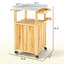 Îlot de cuisine en bois, chariot de barbecue extérieur, avec plateau en acier inoxydable, roues, trou intégré