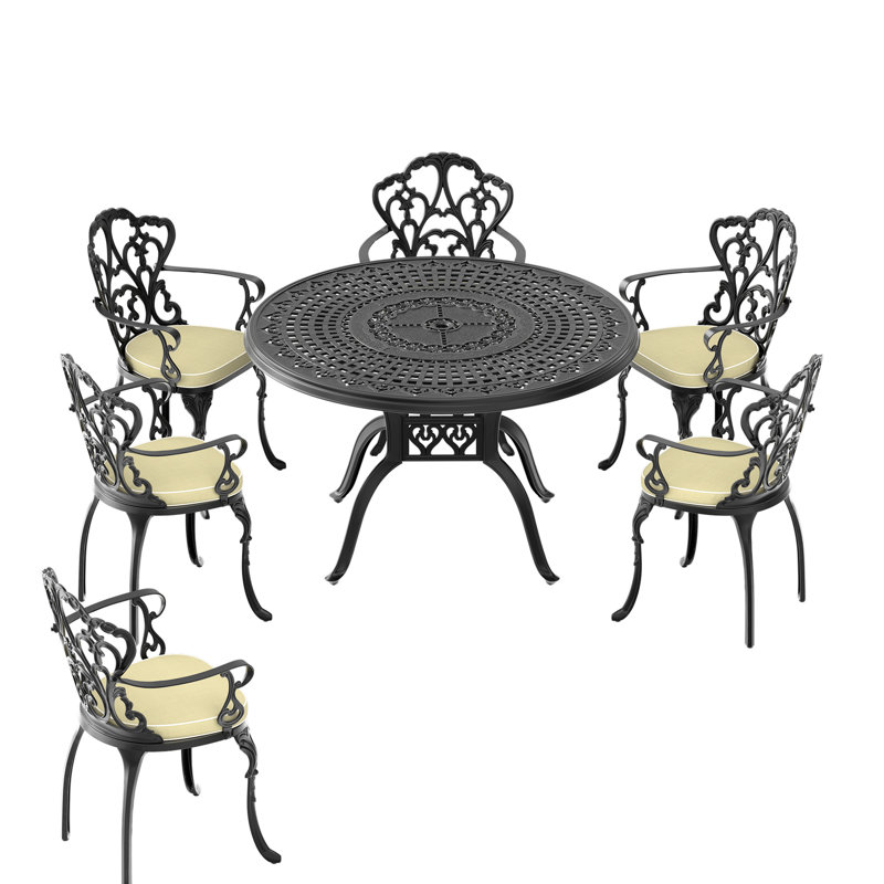 7 meubles de patio noirs avec coussins d'exposition - aluminium flexible