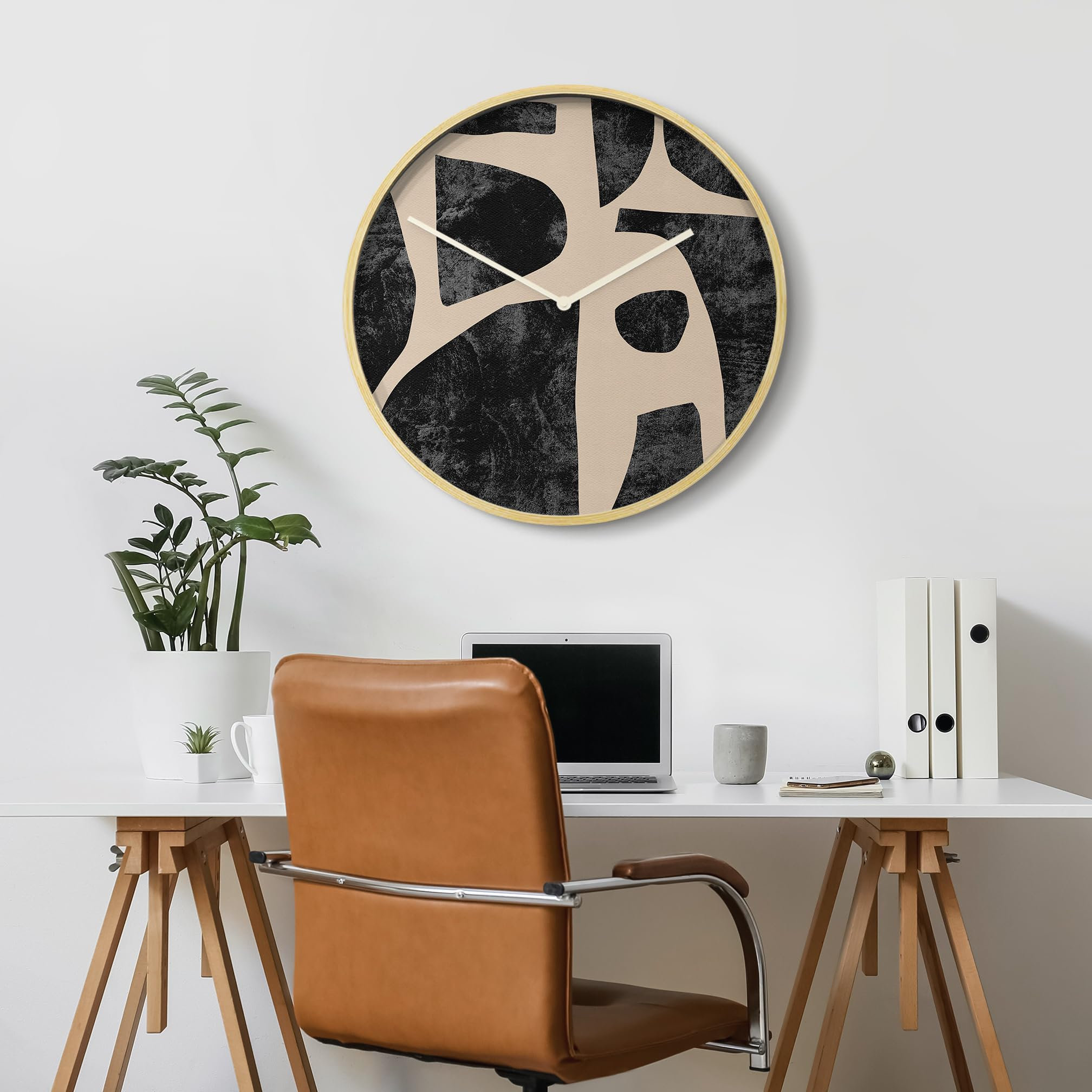 SIGNLEADER Brown Tan Abstract Pastel Polygon Clock Decor Wooden Large ...