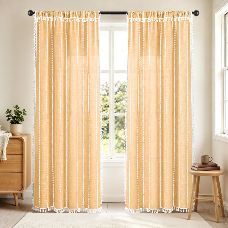 Rideaux filtrants décontractés à franges, L 52 po x L 96 po, Orange