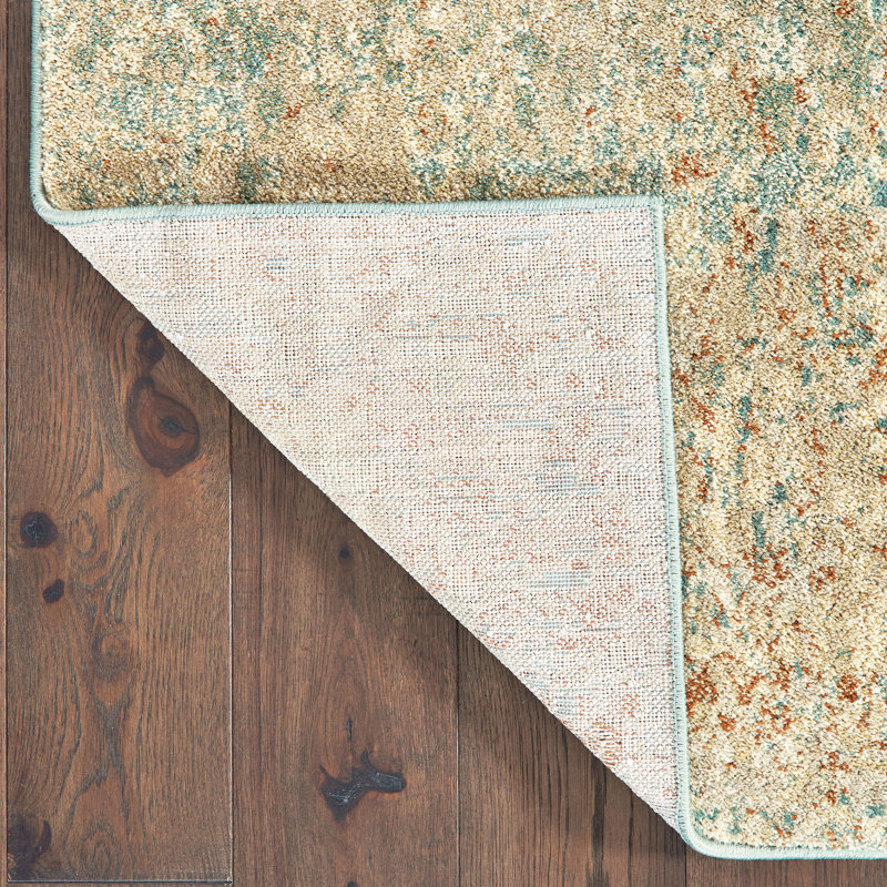 Tapis abstrait bleu / orange Ernie, Tapis de couloir 2 pi 3 po x 7 pi 6 po