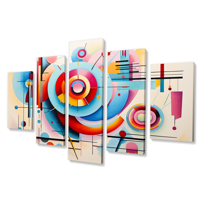 «Blue and Pink Abstract Geometric Vision III - Abstract Geometric Multipanel», art mural sur toile