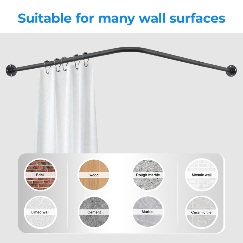 L-Shaped Shower Curtain Rod, 23.6–54.3", Drill-Mount, 90° Corner