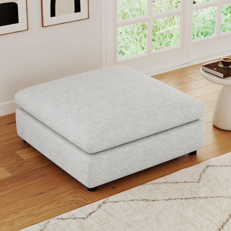 Quatesha 35" Wide Down Fill Fabric Upholstered Square Standard Ottoman, Cream