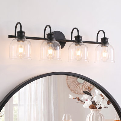 Bathroom Vanity Lights, 4-Light Vanity Light with Clear Glass Shades, Bathroom Lighting Fixture Over Mirror, Contemporary Bathroom Light Fixture