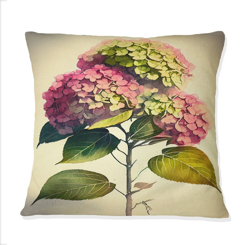 Coussin décoratif à imprimé floral rose Hydrangea II