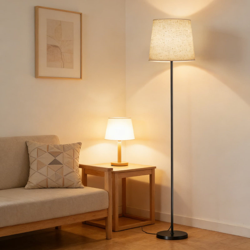 Lampe sur pied moderne avec abat-jour en lin - Lampe sur pied à intensité variable de 62 pouces avec télécommande, luminosité et température de couleur réglables, fonction mémoire et minuterie, pour le salon, la chambre à coucher, le bureau