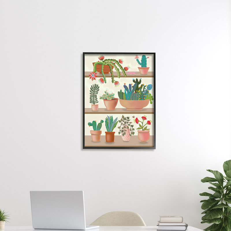 Succulent moderne chic - impression, H 14 po x l 11 po, Giclée encadrée noir minuit