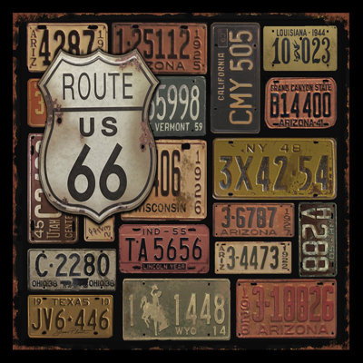 Reproduction d’art textuel sur papier "route 66 US Highway" par Jean Plout
