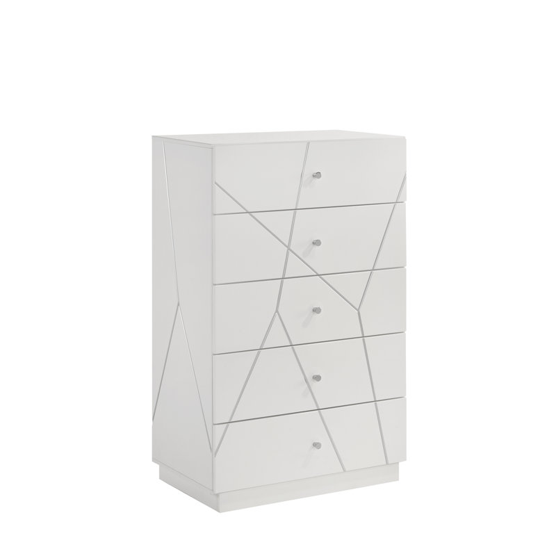 Commode - Finition laquée avec motif géométrique et tiroirs spacieux pour rangement moderne - blanc