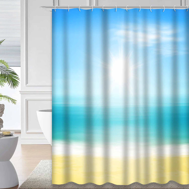 Blue Beach Tropical Sea Yellow Sky Shower Curtain with 12 Hooks, L 72 po x l 78 po
