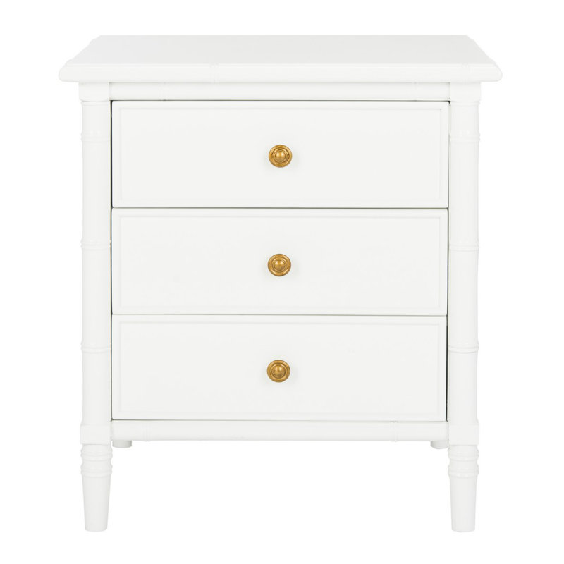 Elegant Amling 23'' W Nightstand –Glam Boho 3 Drawer Wood Chest with Bamboo Details & Neutral Finish, White