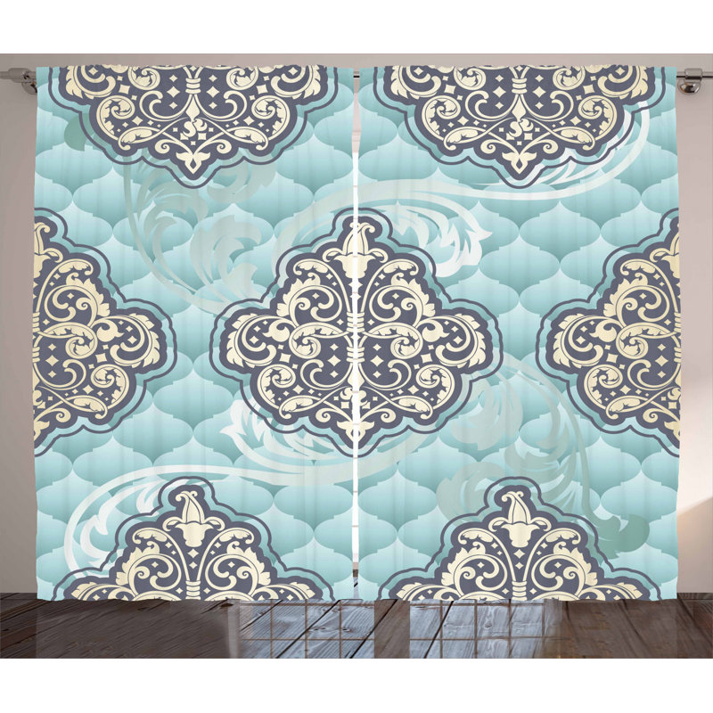Tiles Romantic Diamond Swirls Semi Sheer Curtains, 280cm Width x 260cm Drop