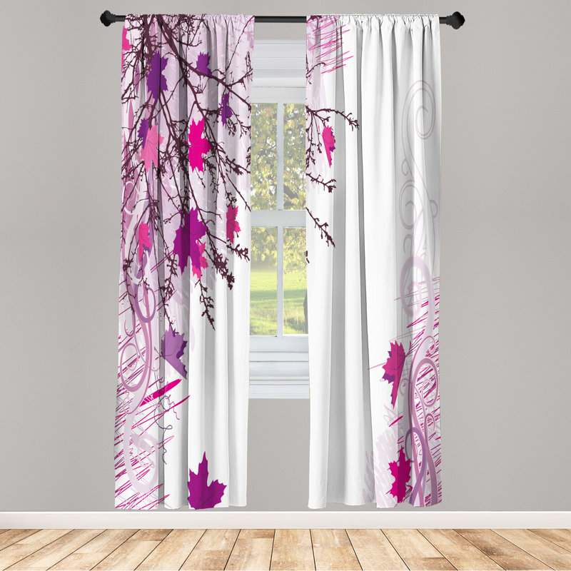 Ebern Designs Nature Curtains, Fall Earth Tones Autumn Leaf, Pair of 28", Hot Pink, 28" W x 95" L