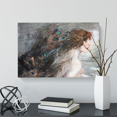 Woman with Peacock Feathers by Giovanni Boldini - Wrapped Canvas