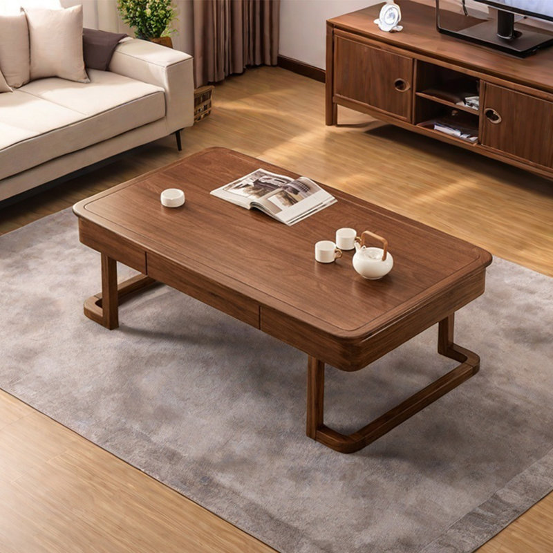 Modern simple rectangular ugin wood coffee table, 18.9" H x 54.3" W x 29.5" D