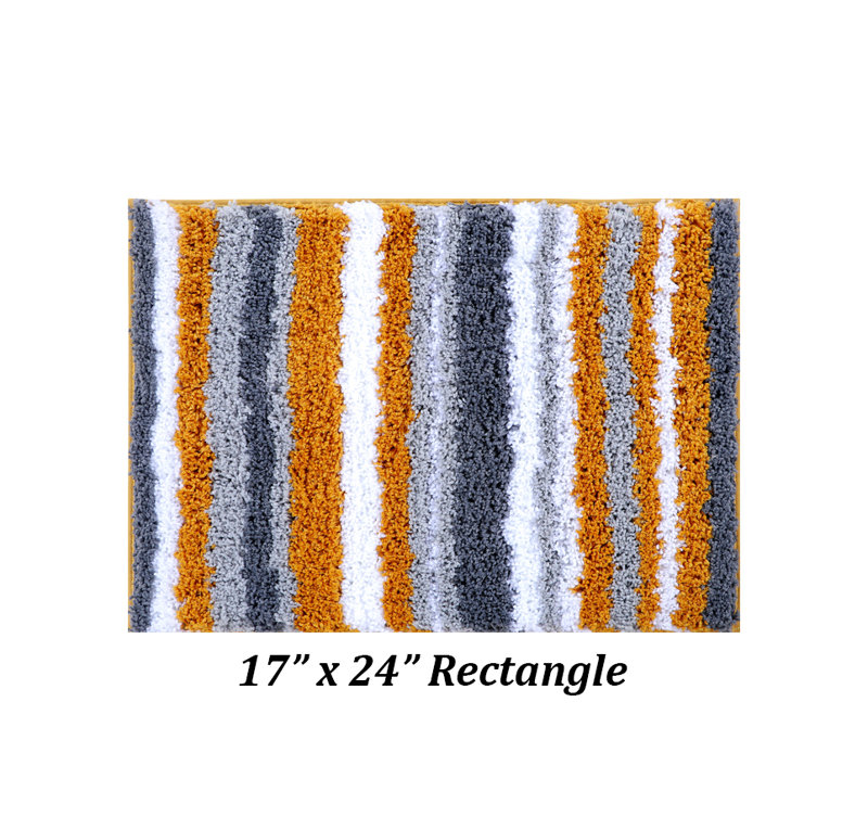 Griffie 100% Polyester Bath Rug Stripe Pattern with TPR Backing Machine Washable Soft & Absorbent Bathroom Rug, Yellow