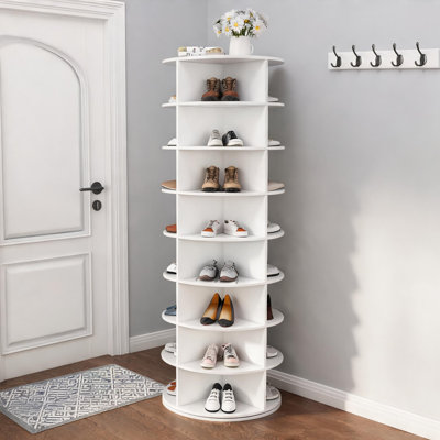 32 Pair Capacity 8-Tier Rotating Shoe Organizer Entryway Closet Storage Crisp White PVC Free Standing Revolving Rack