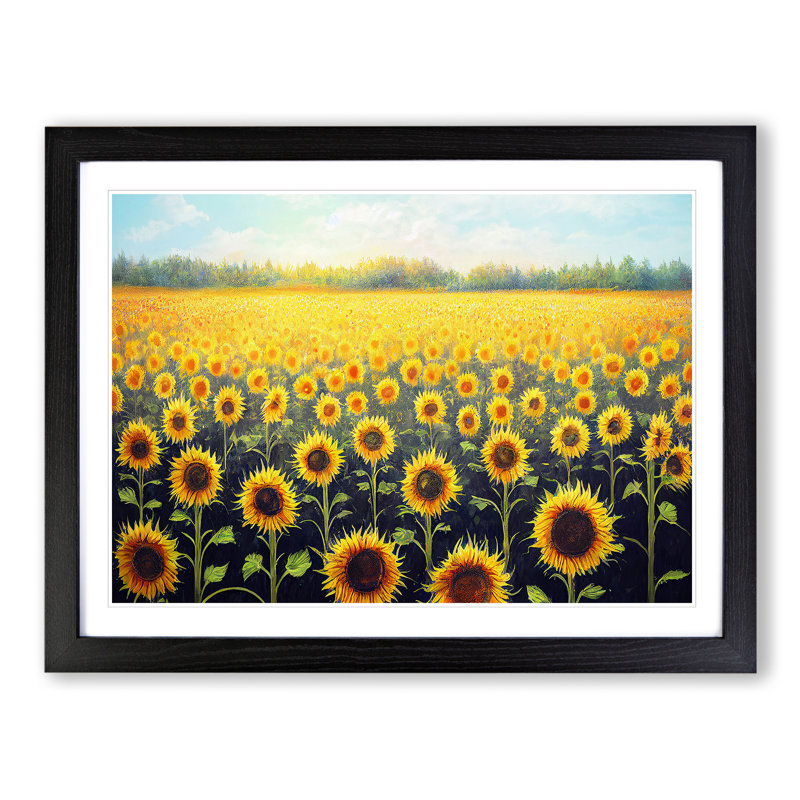 A Delightful Sunflower Field - Single Picture Frame Print, Black, 46cm H x 64cm W x 2cm D